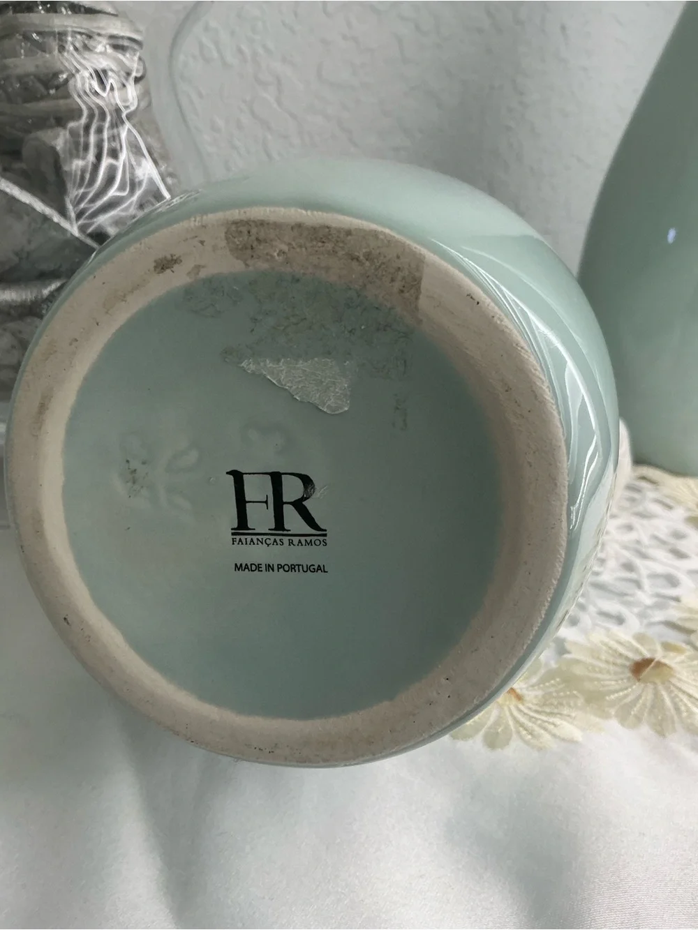Mint Ceramic Decorative Vases with Textured Cream Neck